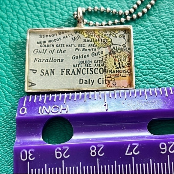 San Francisco Vintage Map Pendant Necklace .925 Chain Northern California Retro - Picture 5 of 8